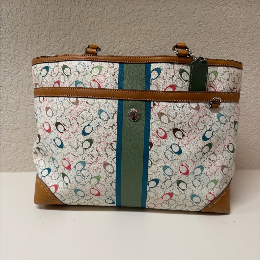 Coach Multicolor Signature Tote with Tan Accents